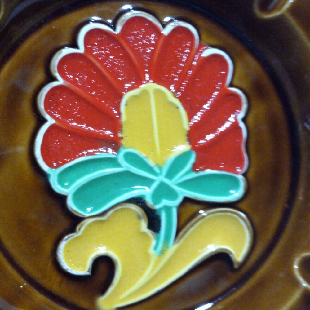 Vintage Majolica Ceramic Square Flower Ashtray-1978-Japan-Trinket Dish-MCM-NEW - Picture 2 of 10
